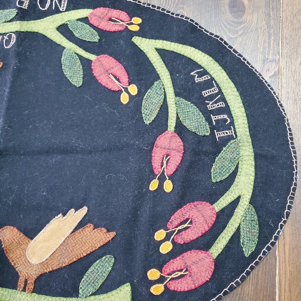 Handmade Summer Sampler Table Mat Finished Wool Applique Primitive Gathering 27"
