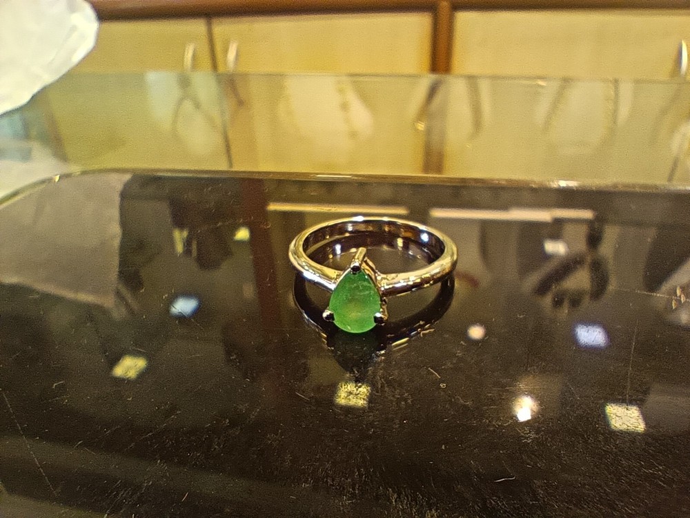 Gemstone Natural Emerald Ring Silver Ring 925 Silver Ring Green Ring Pear Silver