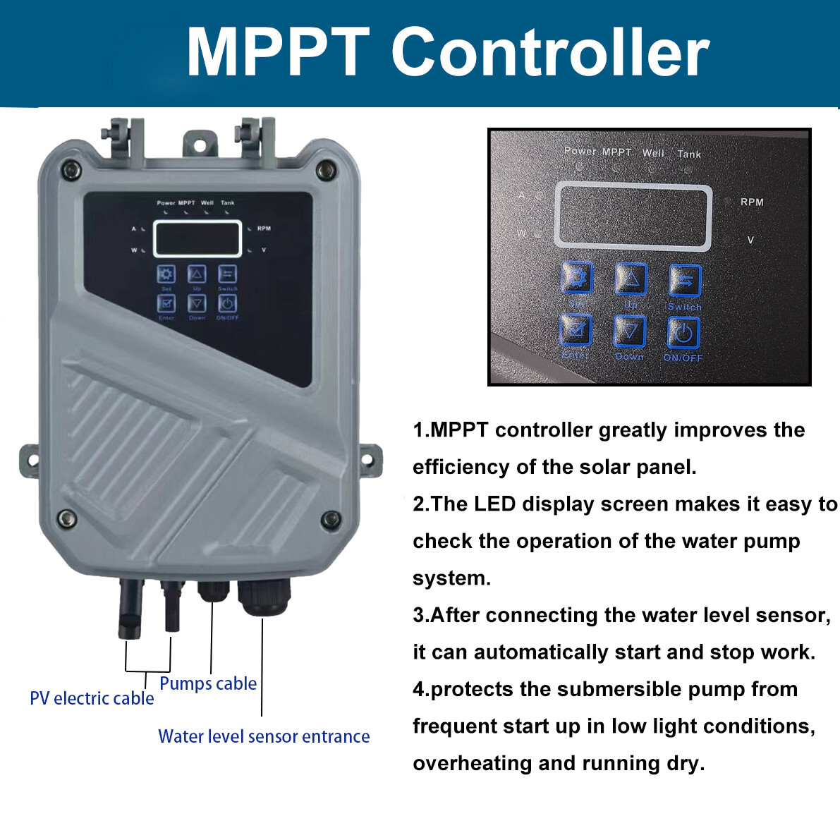 DC 48V 4in Solar Pump Submersible Pump Bore Deep Well Pump+MPPT Controller 600W