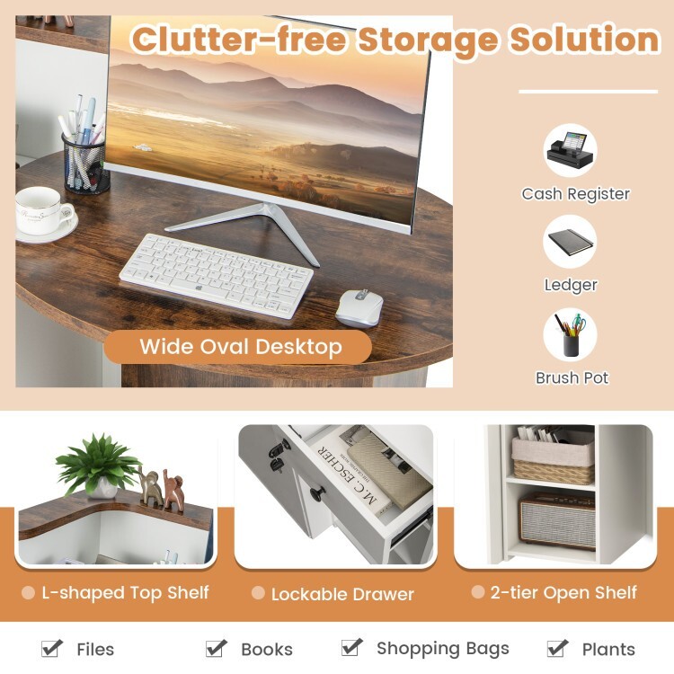 Front Reception Counter Checkout Office Desk Storage Drawer w/Adjustable Shelf