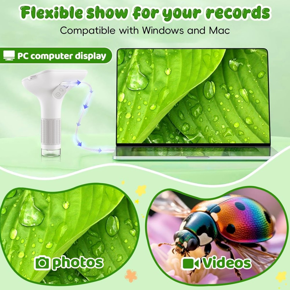 1000X Handheld Microscope for Kids, 3" IPS HD Screen, 3-Level LED Light