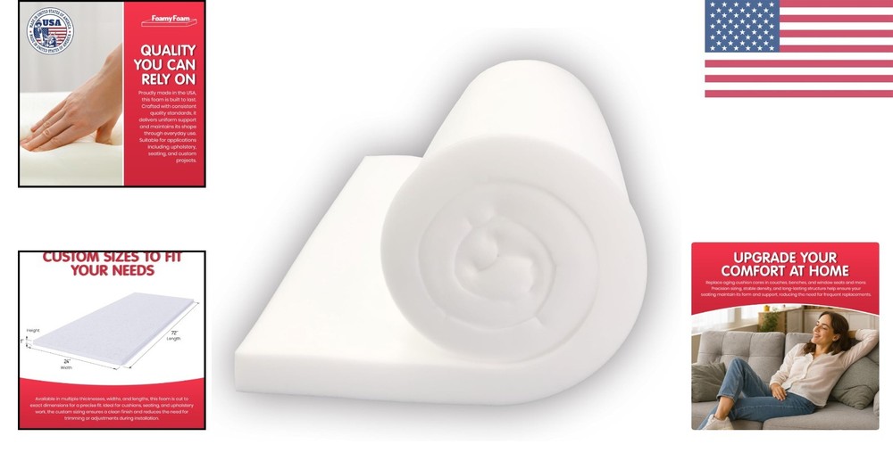 Versatile Upholstery Foam Replacement - High Density 3" Thick, Ideal for Seating