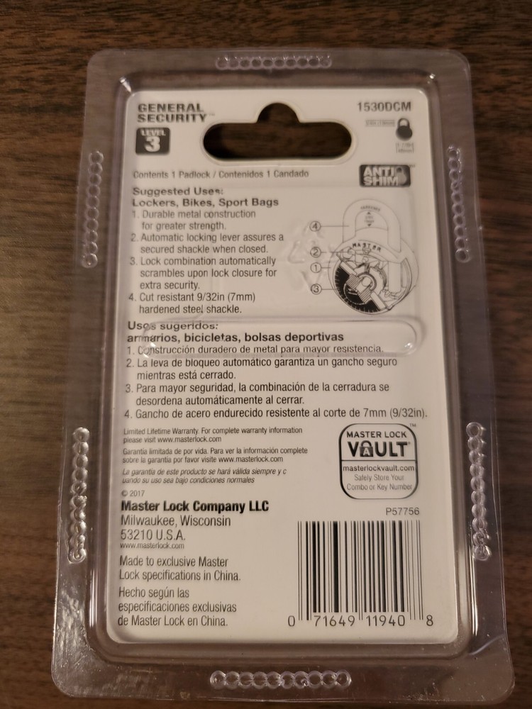 Master lock Combination Padlock Master Lock Anti Shim Blue 1530DCM Security