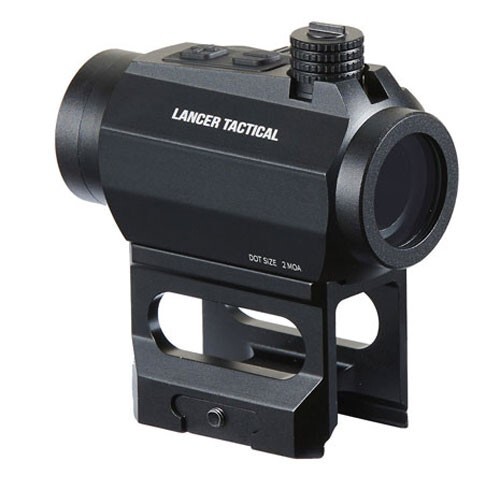 Lancer Tactical Airsoft 2 MOA Red Dot Sight with Riser Mount Black