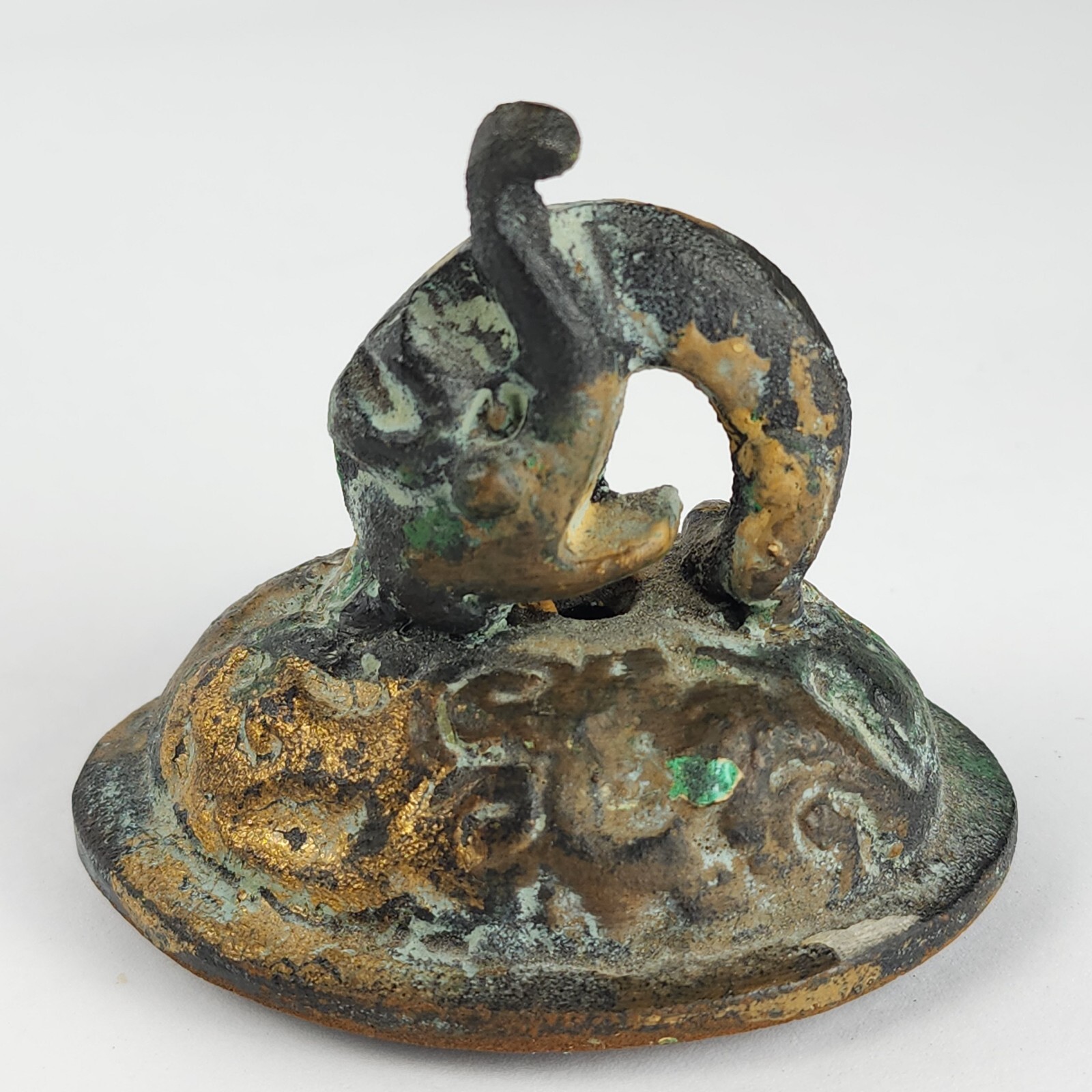 Vintage Metal Censer Lidded Incense Pot w/ Dolphin Chinese Or Japanese Replica