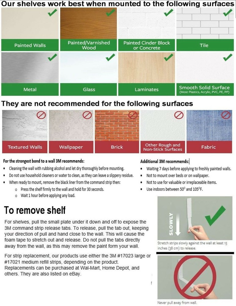 Two 6" x 2" Small Black Wall Shelves No Hole No Nail install uses 3M Command