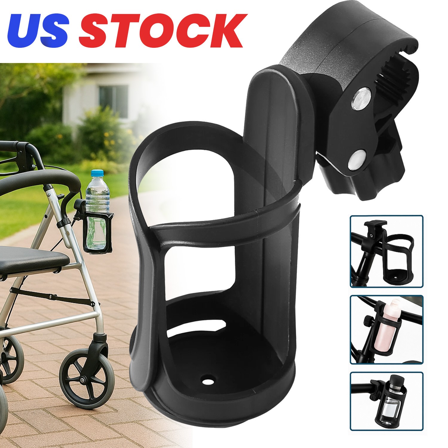 Black Beverage Cup Holder Universal For Wheelchair Walker Rollator Bike Stroller