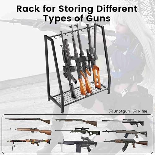 Heavy Duty Gun Rack Stand for 9 Long Rifles - Adjustable Vertical Storage Organi