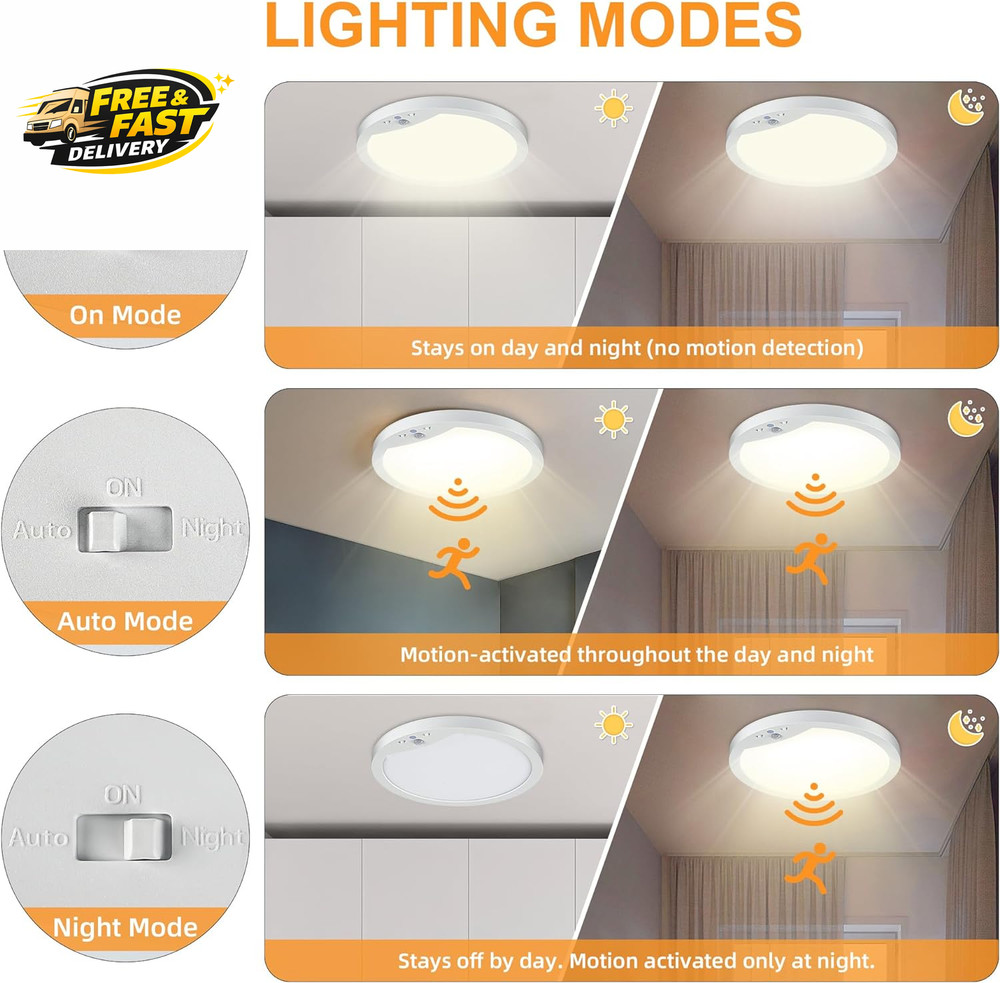2-Pack 20W Motion Sensor Ceiling Lights Hard-Wired, 9Inch Indoor Motion