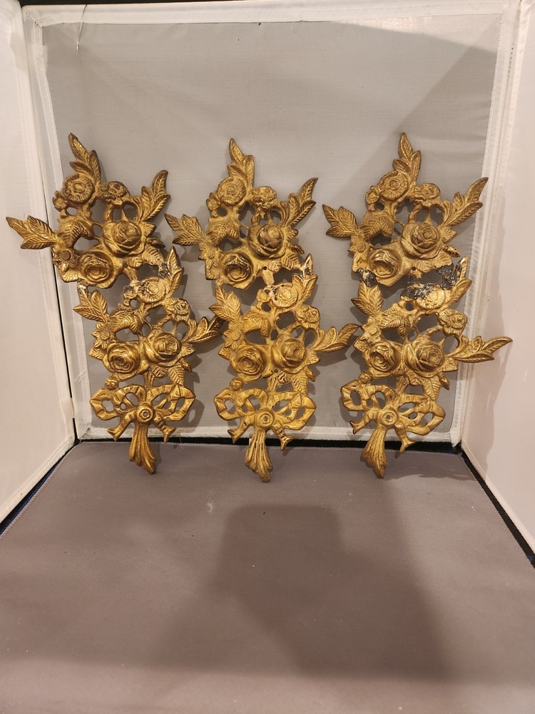 Solid Brass Rose Floral Wall Accents VINTAGE