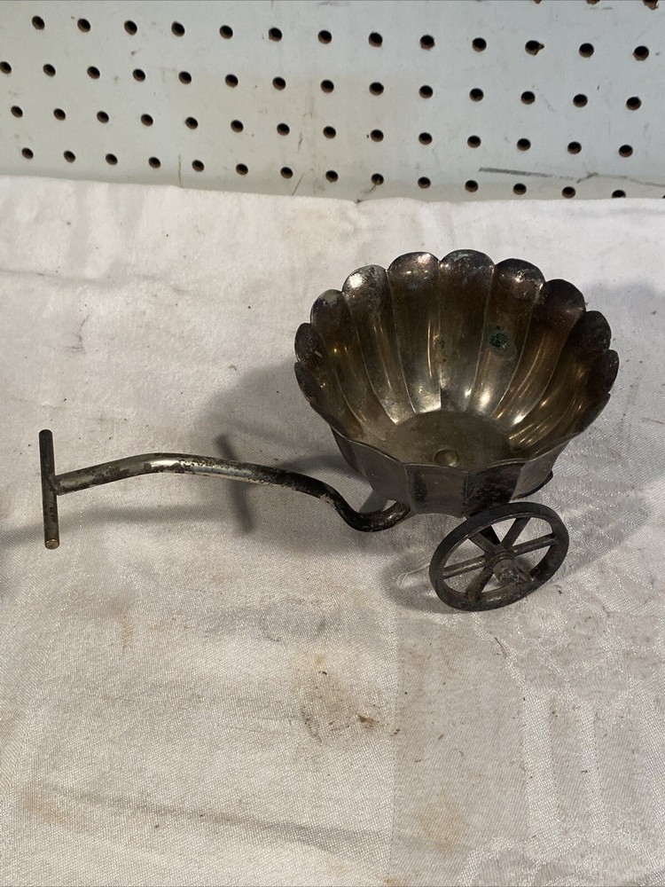 Vintage Silverplate Wheeled Dish Candy Dish Decor Wagon Marked Italy Patina