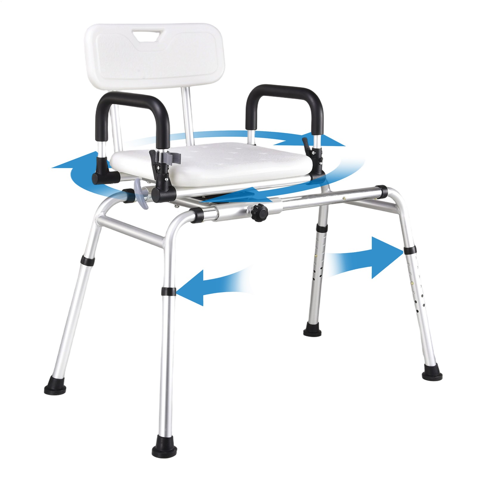 Sliding Tub Transfer Bench Shower Chair w/ 360 Degree Swivel Seat 220LBS