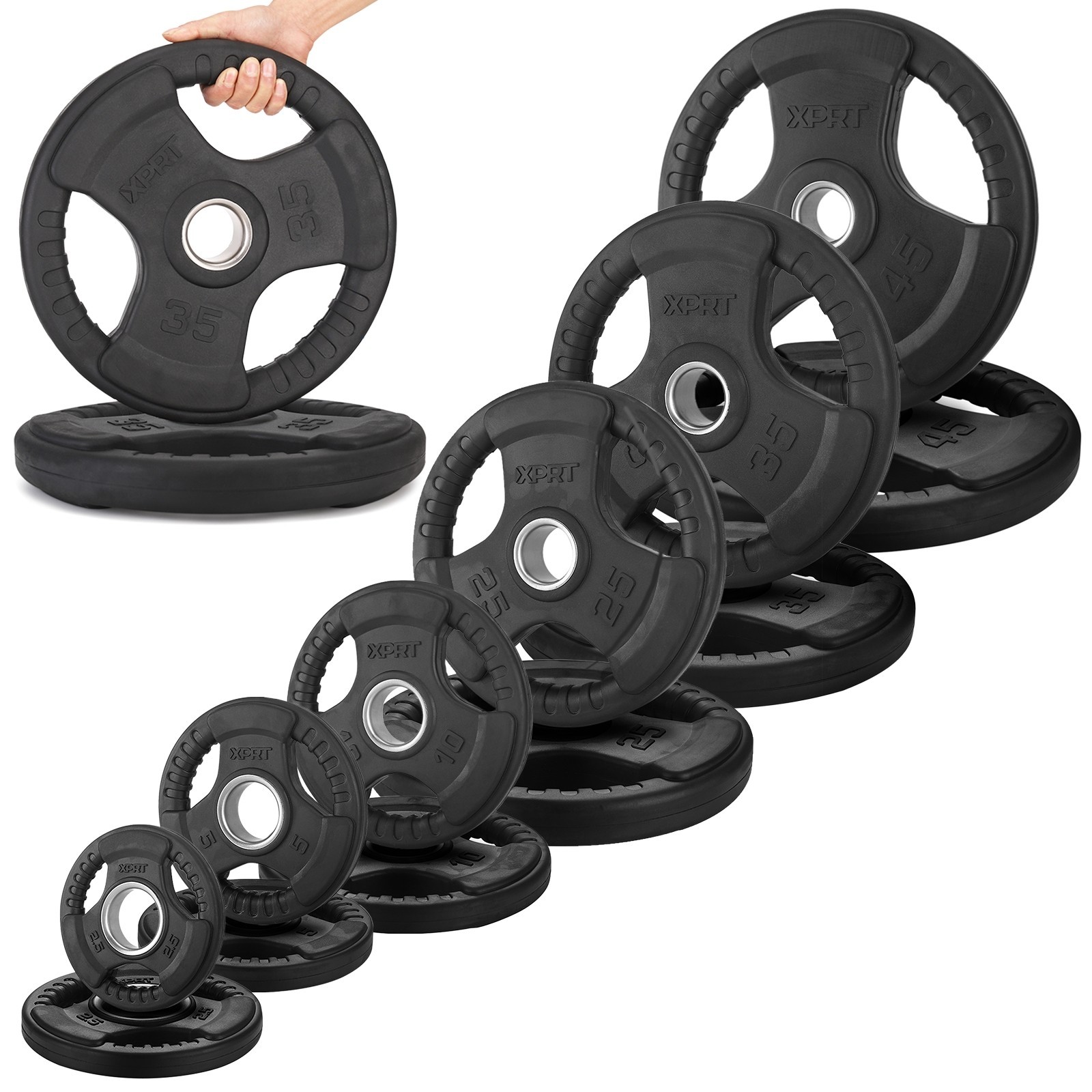 XPRT Fitness Olympic Weight Plates 2.5-45lb Rubber Coated Triple-Grip Home Gym W