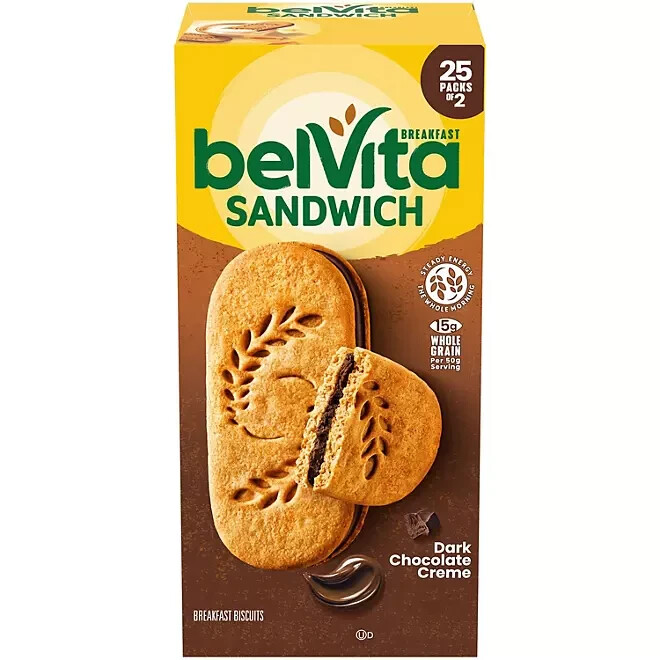 belVita Dark Chocolate Creme Breakfast Biscuits 25 Pack Box