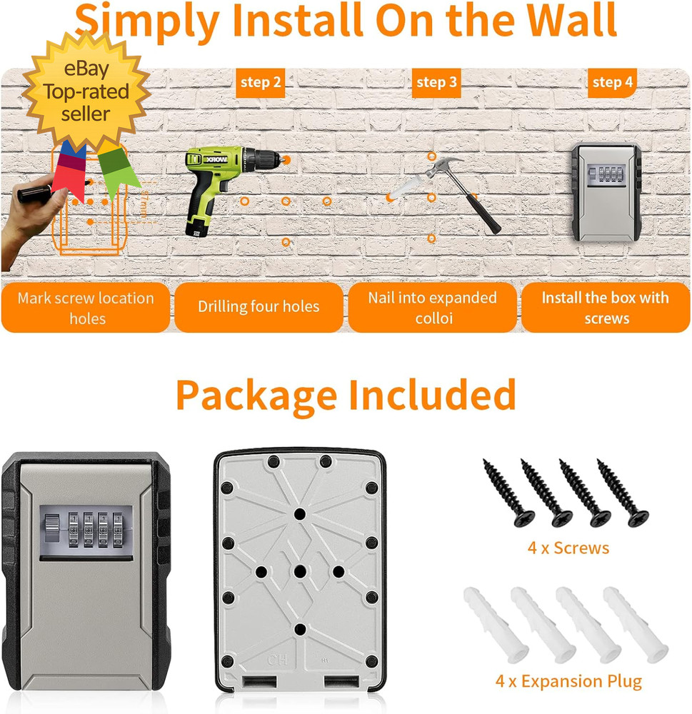 UPGRADE Extra Large Capacity Key Lock Box Weatherproof Wall Mount Key Box