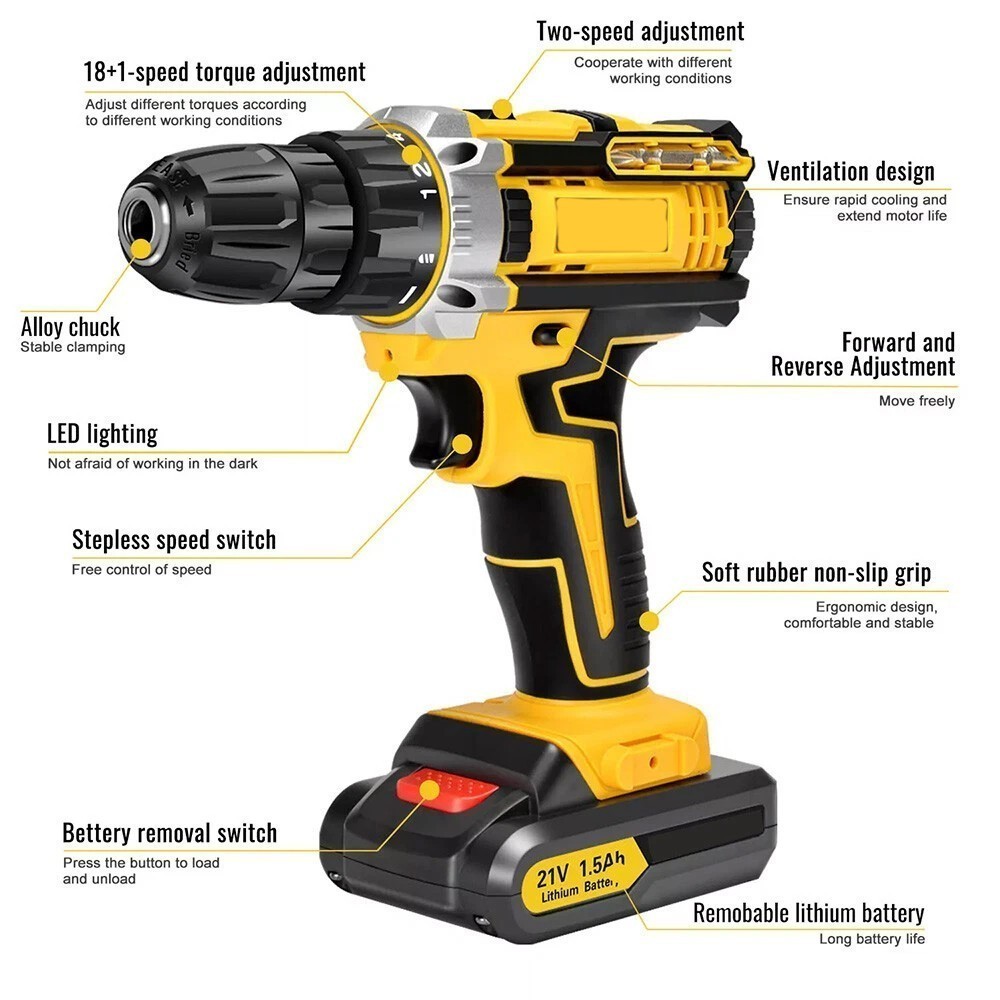 Hammer Drill Cordless Brushless Impact Driver Combo Kit With 2 Battery Charger