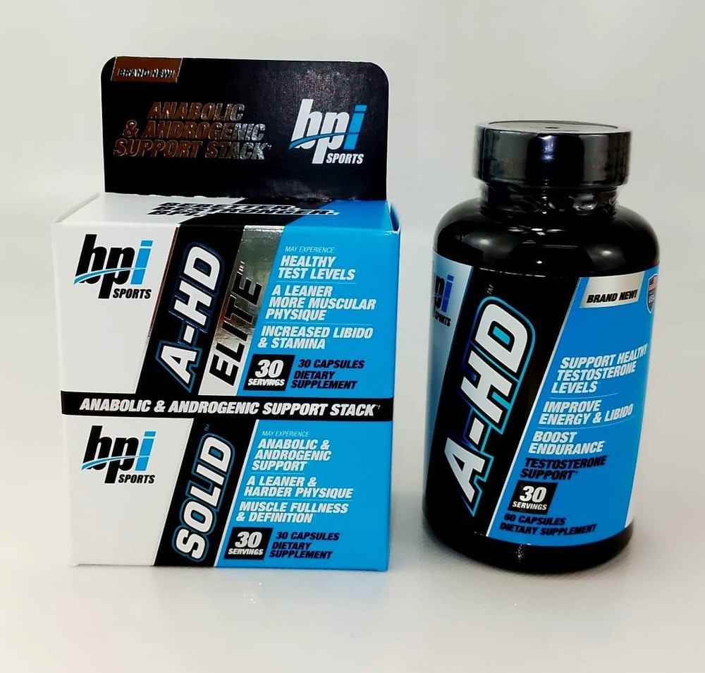 BPI Sports A-HD Elite + Solid + A-HD 30 Caps each Boost Testosterone Support