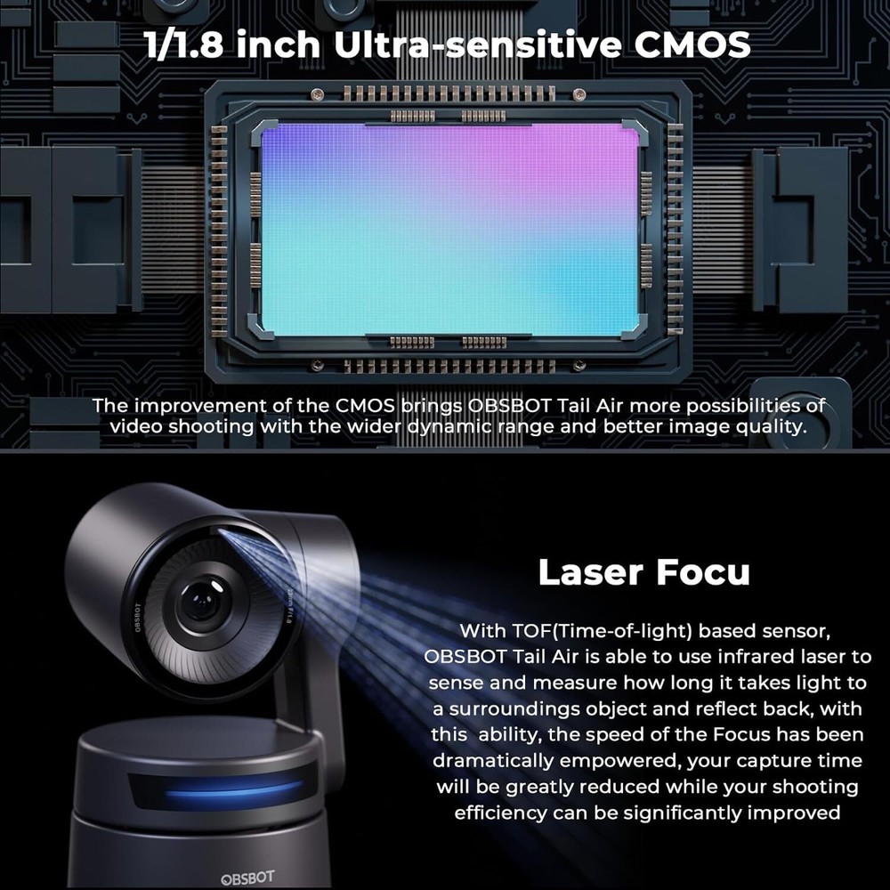 OBSBOT Tail AIR NDI Streaming PTZ Camera Smart RC Controller 4K AIPowered Webcam