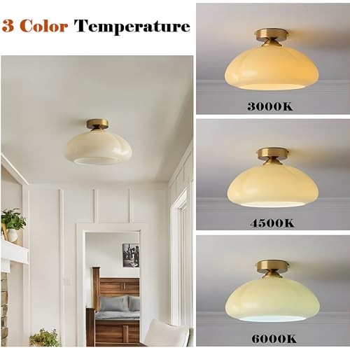 -Modern Gold Semi Flush Mount Ceiling Light Schoolhouse Ceiling Light Cream