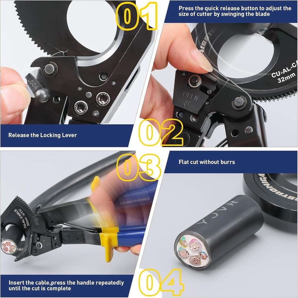 Professional Grade Ratchet Cable Cutters for Efficient Electrical Work, 240mm²