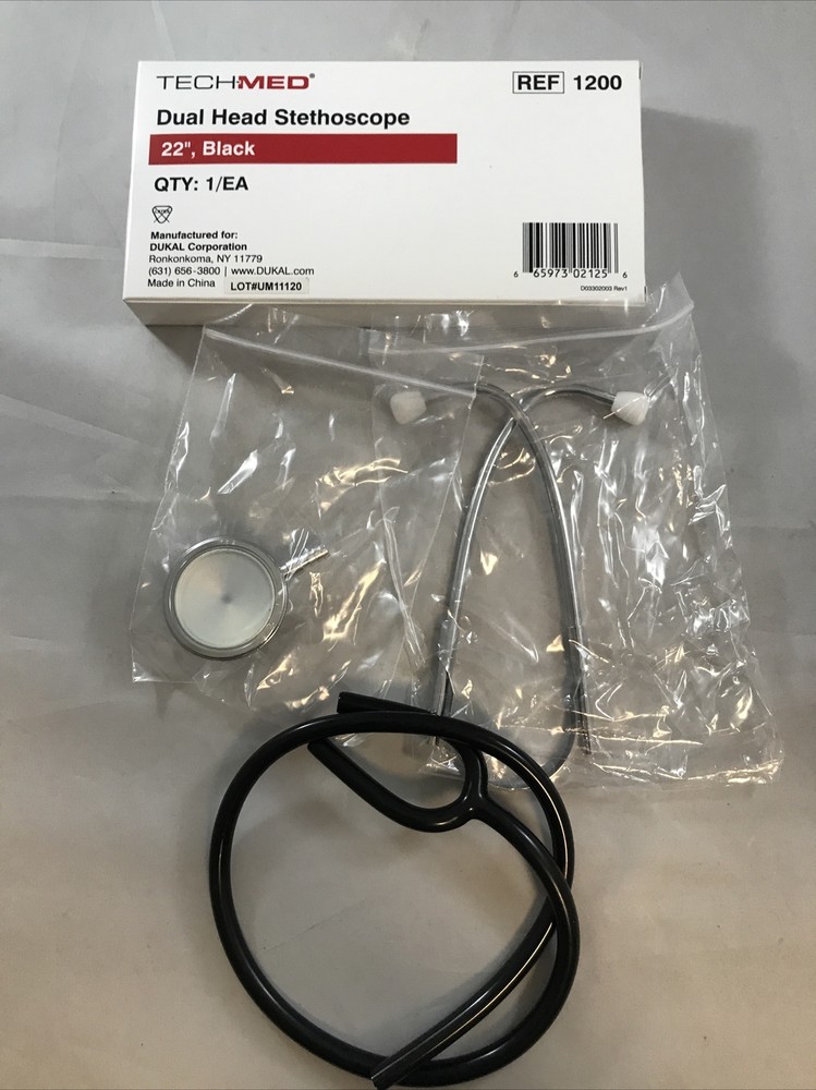 Tech Med Dual Head Stethoscope Ref 1200 22" Long * BLACK