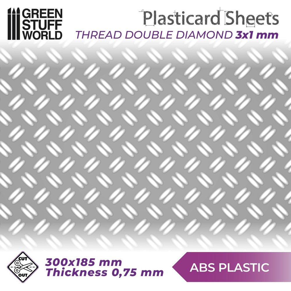 ABS Embossed Plasticard A4 - DOUBLE DIAMOND Tread plate - Styrene Plastic Sheets
