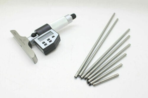 0-8" Digital Electronic Depth Micrometer Set 0-200mm Gauge Carbide LCD Display