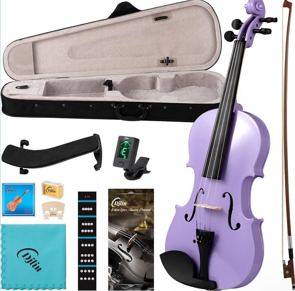 Solid Wood Violin 4/4 Full Size Purple For Adults and Beginners, Includes Case