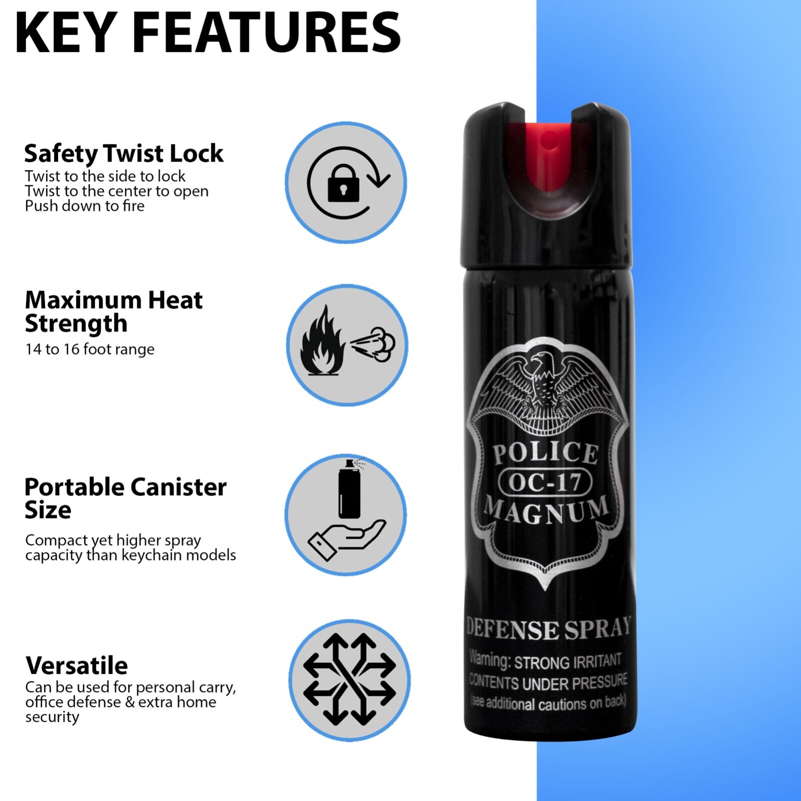 3 pack POLICE MAGNUM 3oz Safety Lock pepper spray Defense Security Protection