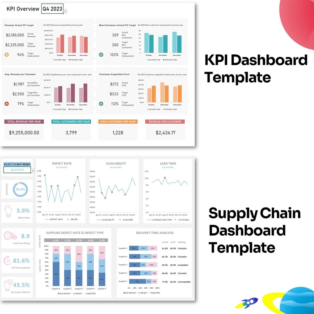 12 EXCEL KPI Data Dashboard | EXCEL Dashboard | Ready to use | Multipurpose use