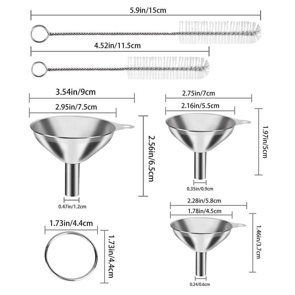 6 Pcs Stainless Steel Mini Funnels for Kitchen use. Large Tiny Small Funnel S...