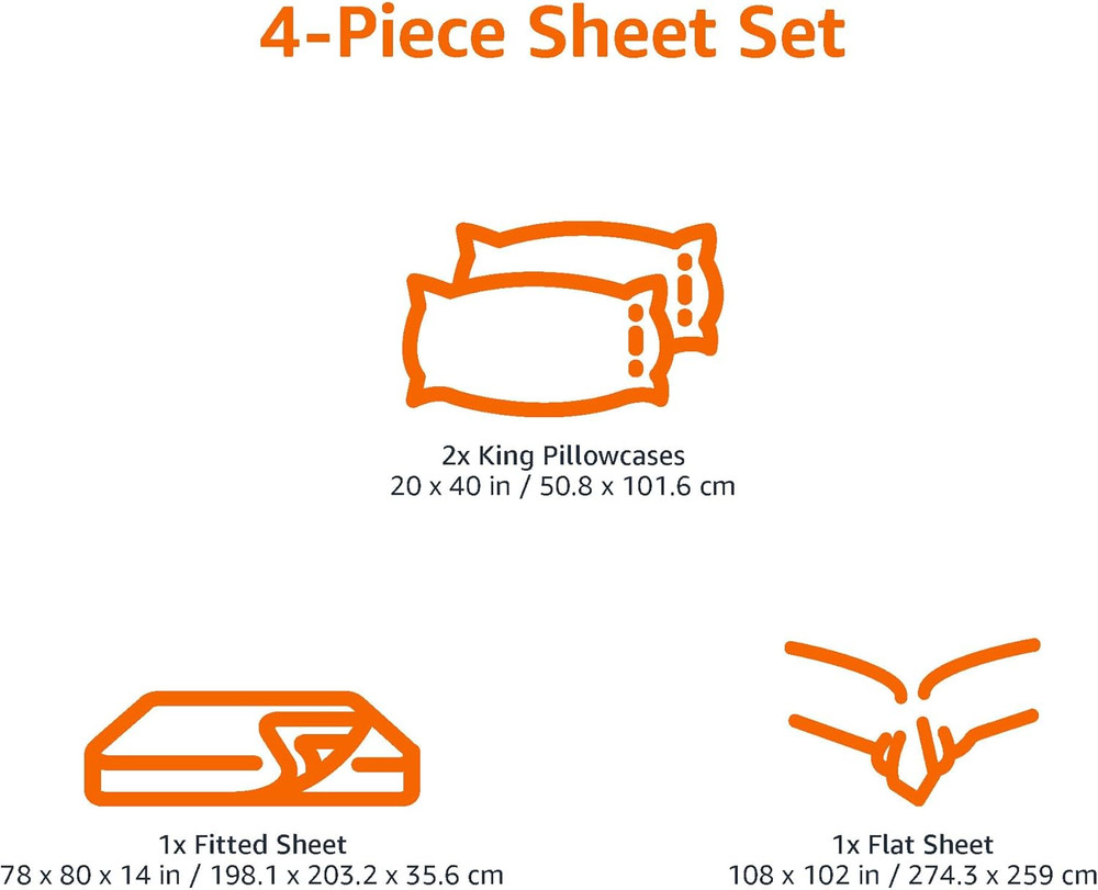 4 Piece Bed Sheets Set, 100% Cotton Jersey, Includes Super Soft, Flat and Fitted