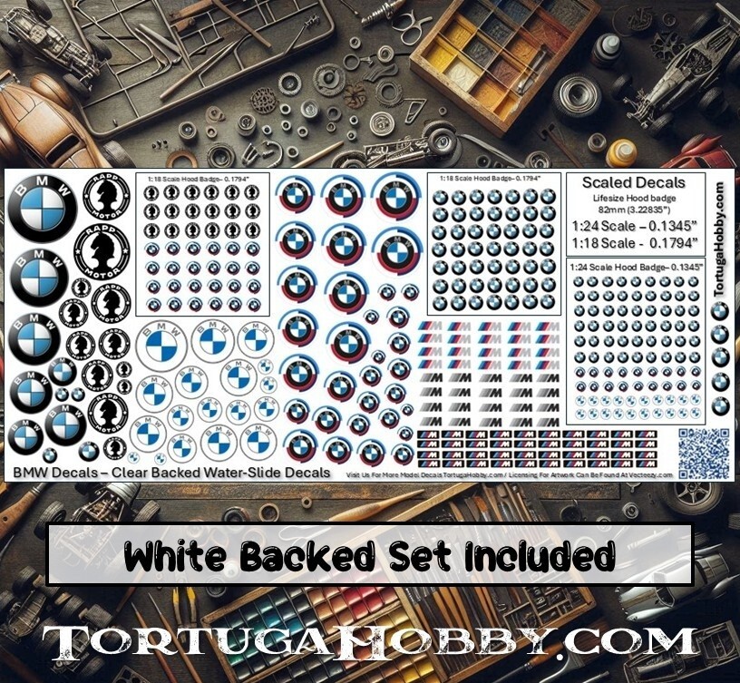 BMW Decals 1:24/1:64 or 1:18 Scale - Waterslide for Models, Derby Cars and More