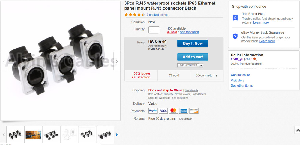 3x RJ45 Waterproof Coupler Sockets Connector IP65 Ethernet Panel Mount Connector