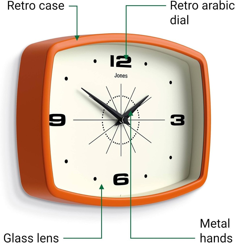 Movie Wall Clock | Rectangular Retro Clock | 10 inch | Orange | Cool