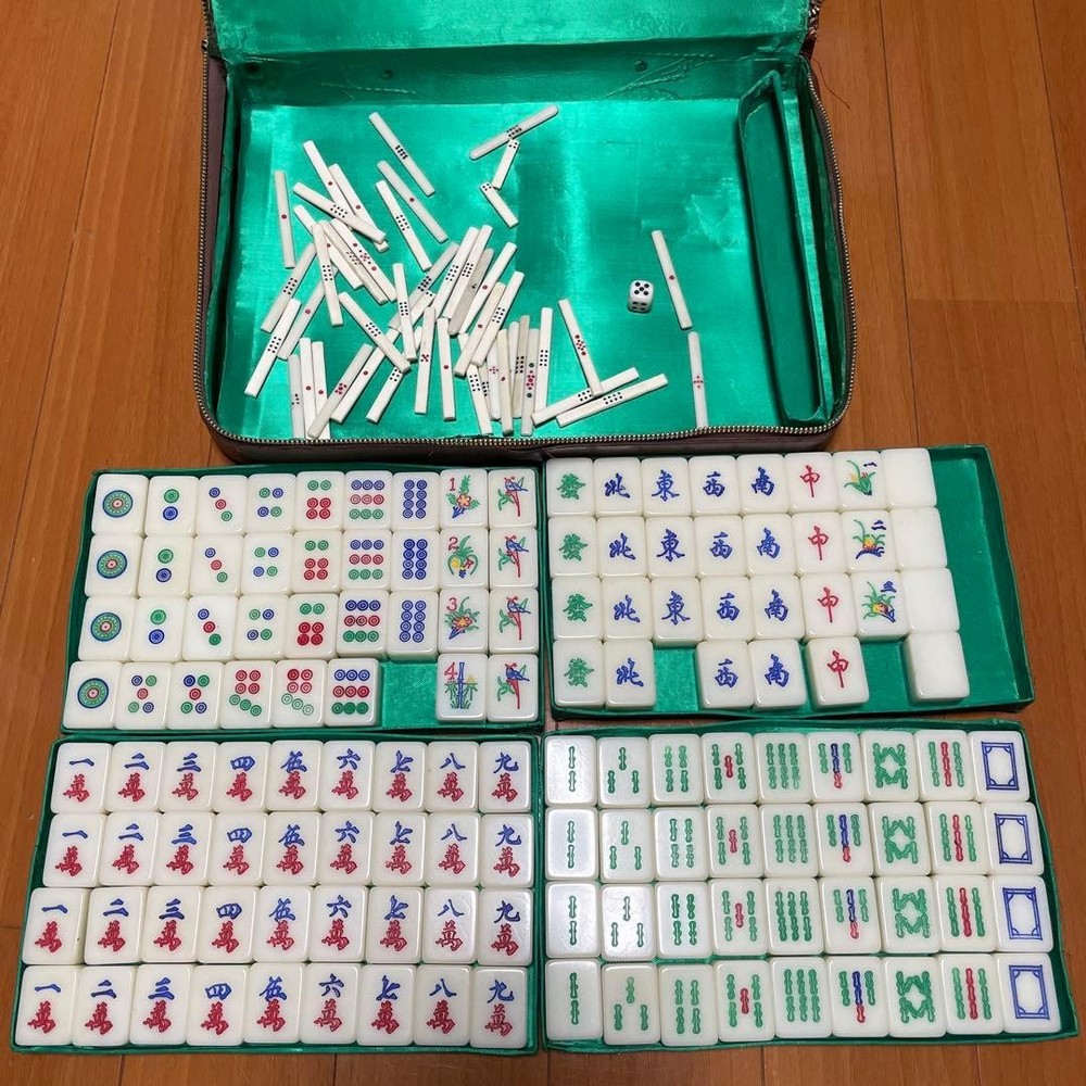 Vintage mahjong tile set light blue sky blue