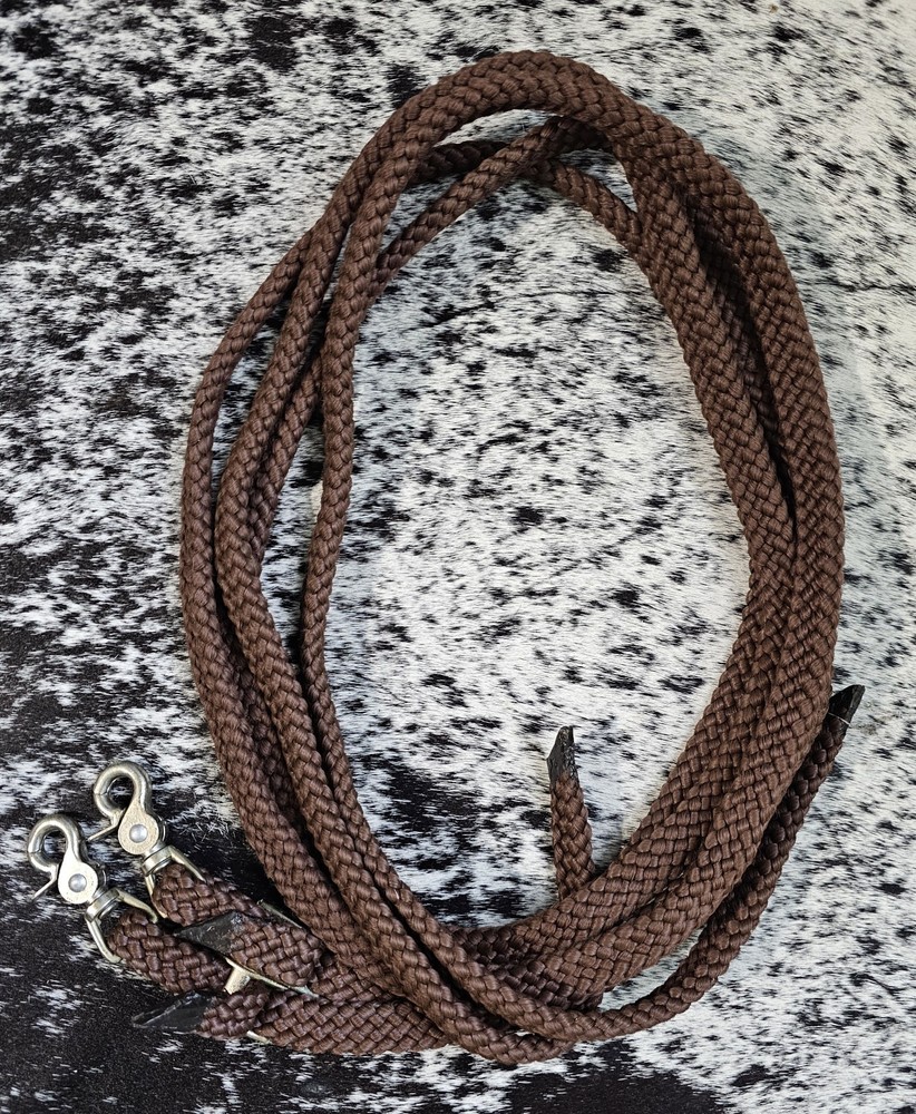 Brown Braided Nylon Split Reins With Quick Snaps