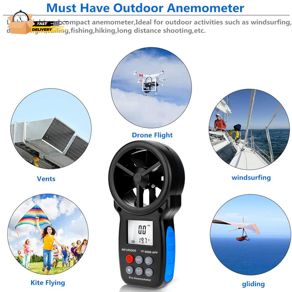 Digital Wireless Anemometer with APP via Bluetooth, Handheld Wind Speed Meter W