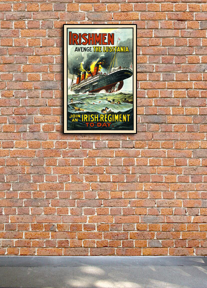 "Irishmen! Avenge the Lusitania!" WWI 1915 Recruiting Poster - 24x36