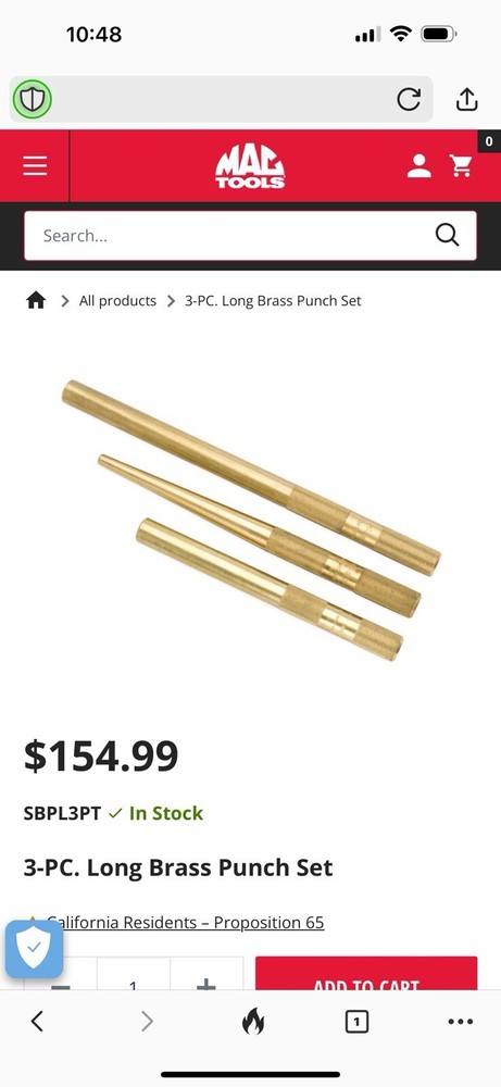 Mac Tools Three Piece Brass Punch Set