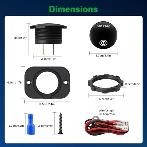 2Pcs Battery Voltage Meter, 12V LED Voltmeter with Touch Switch, 5-48V