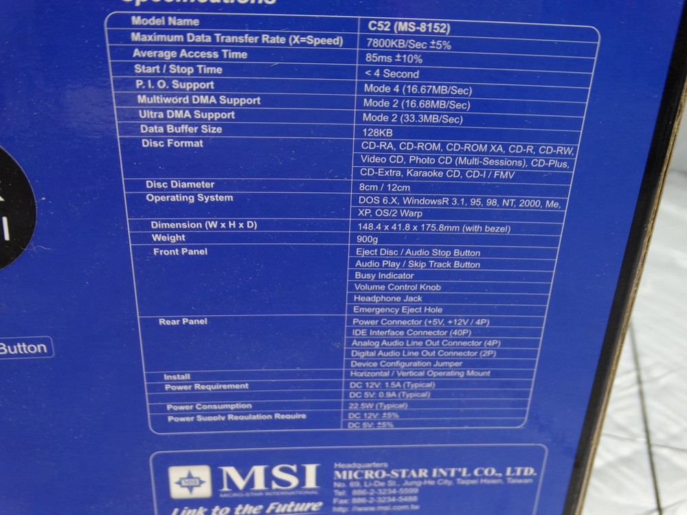 MSI Starspeed 52x E-IDE Internal CD-ROM Drive MS-8152