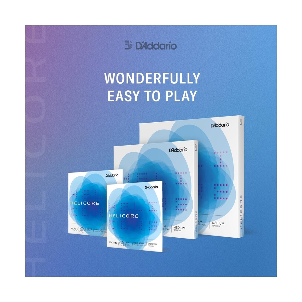 D'Addario Helicore4/4M Violin Strings Full Set W/Plain Steel E String H310Medium