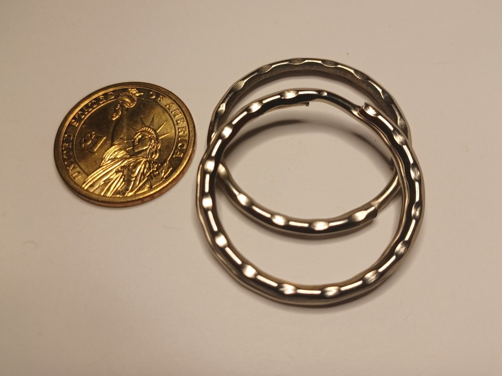 (2) Silver 1.5 Inch(37mm) Hammered Style Split Ring Key Rings Key Holders