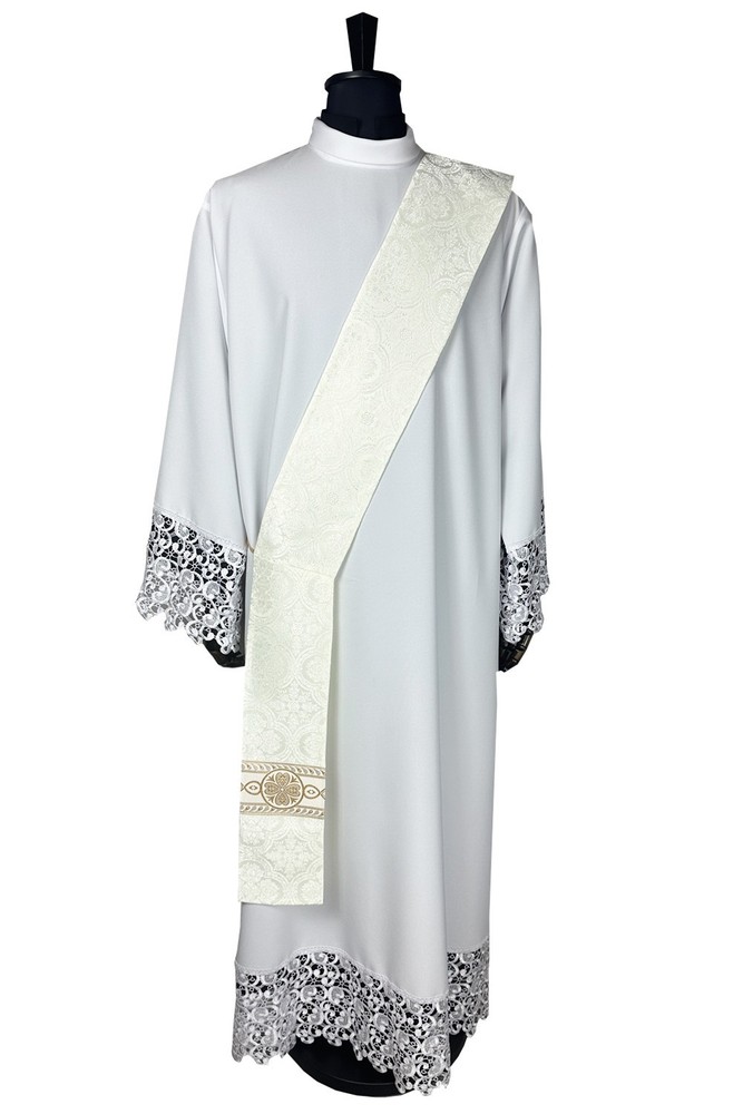DEACON stole ecru woven orphrey - damask fabric