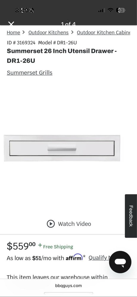 Summerset 26” Utensil Drawer