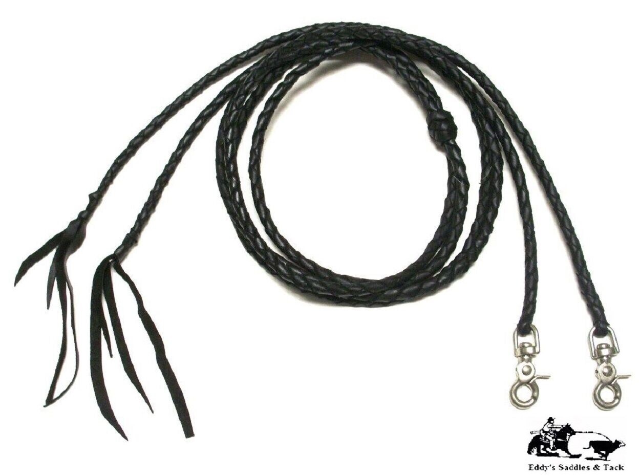 Braided Leather Split Reins 4 Plait Black Mexico Made New Free Shipping