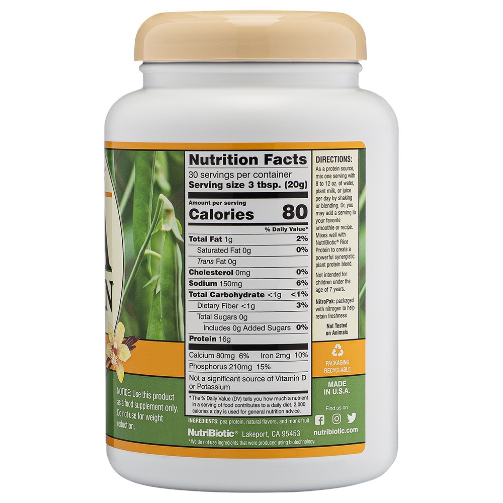 NutriBiotic Pea Protein, Vanilla, 21 Oz