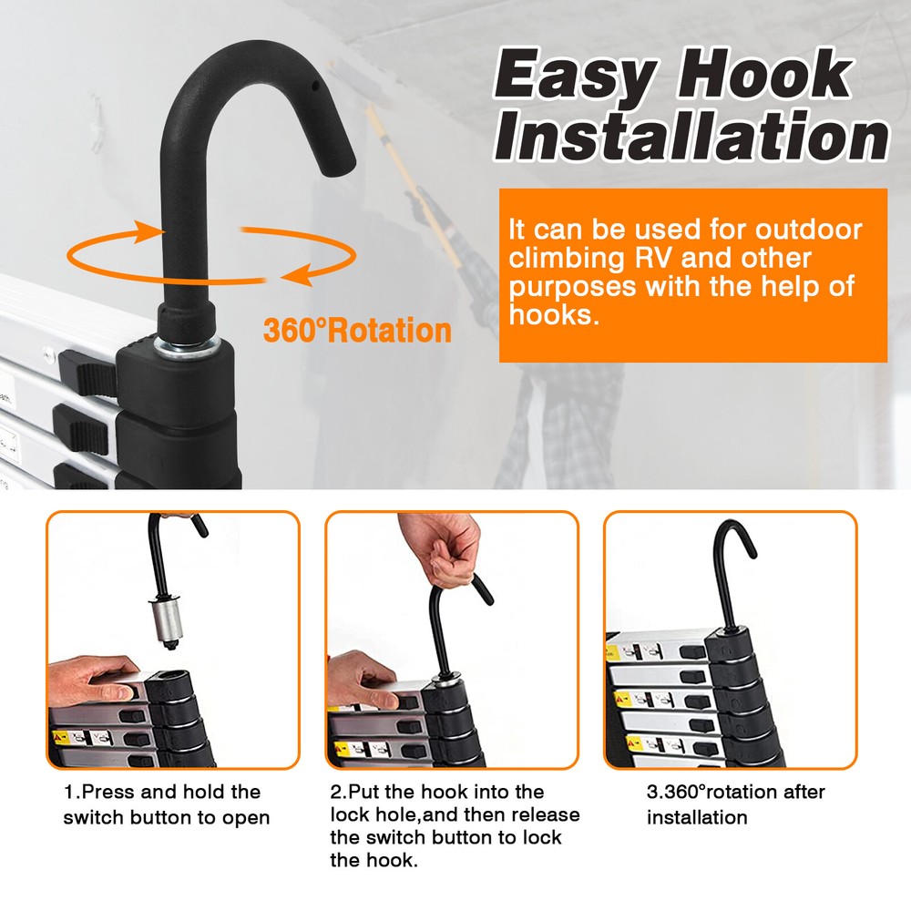 5m Telescopic Ladder Extendable Step Ladder Folding Multi Purpose Ladder + Hook