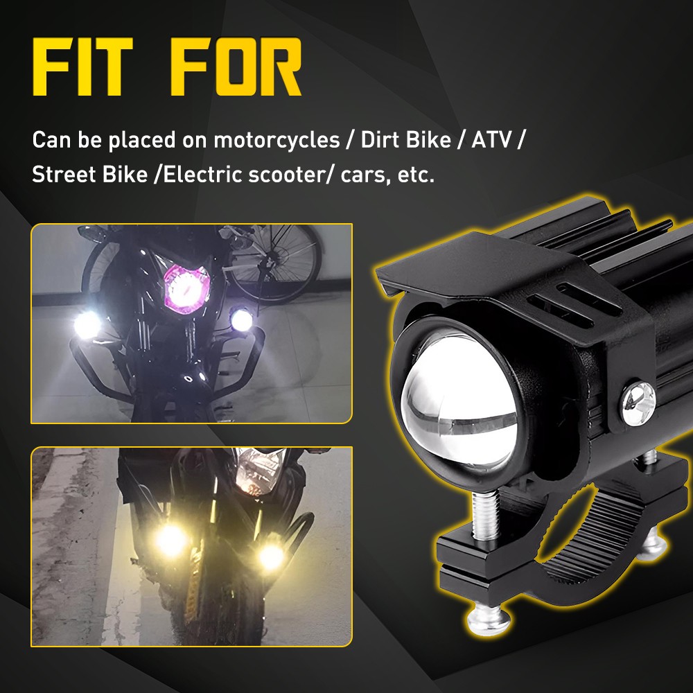 2x LED Motorcycle Spot Lights Headlight Driving Fog Auxiliary Lamp Yellow White